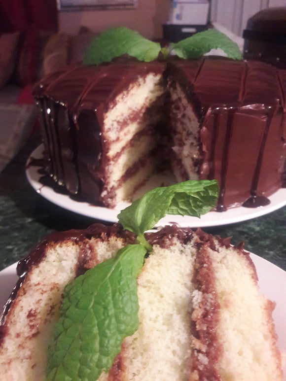 Diva's Old Fashioned Yellow Cake with chocolate icing